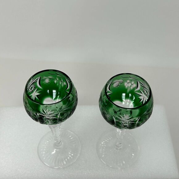 Nachtmann Traube Emerald Green Cordial 4.75” Cut To Clear Crystal Glass Set 2 - Picture 4 of 16